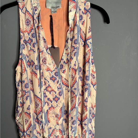 Chloe Oliver Pink and Blue Print Sleeveless Silk Tunic With Tassels Size Small - Picture 2 of 6